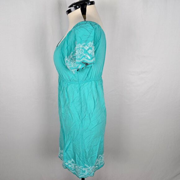 One Clothing Dress Junior's XL Green Mini Fit & Flare Embordering Short Sleeve - Picture 14 of 16